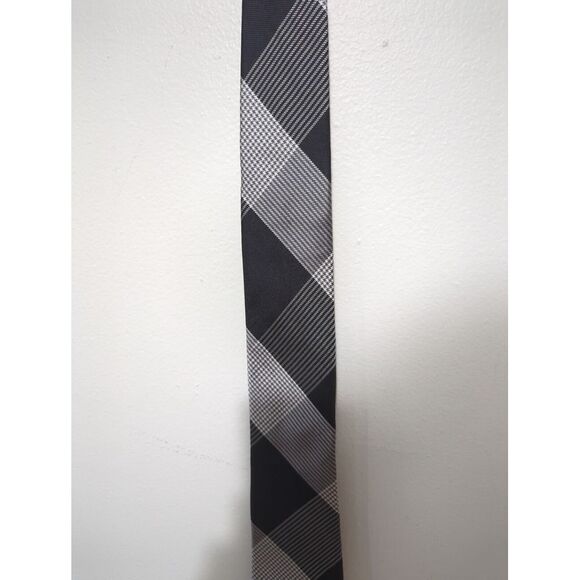 Express‎ Tie Mens Checkered Plaid Gray Black White NWT - Picture 2 of 8